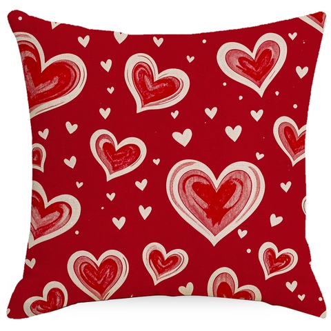 Funda de Almohada de Lino para San Valentín Patrón Corazón Love Be Mine Estampada Funda de Cojín Cuadrada Decoración