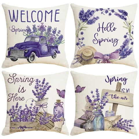Lavendel Frühling Kissenbezug Leinen Blume LKW Dekorativ Kissenbezug Für Sofa Wohnzimmer Home Decor Ländlich