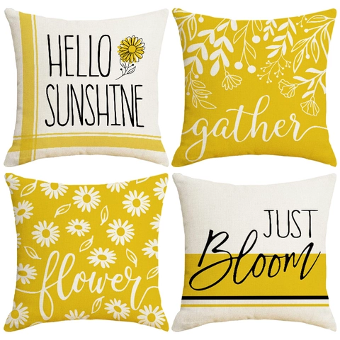 Linen Pillowcase Sunflower Daisy Floral Print Cushion Cover Decorative Throw Pillow Case For Sofa Living Room Home Decor