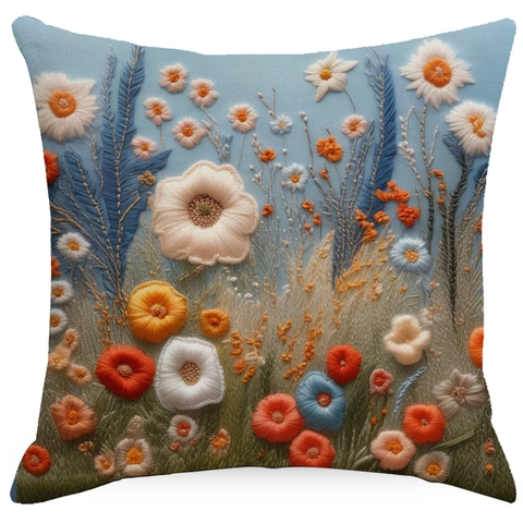 Linnen Kussensloop Gesimuleerd Borduurwerk Dubbelzijdige Bloemenprint Vierkante Decoratieve Kussenhoes Voor Sofa Woonkamer Huisdecoratie