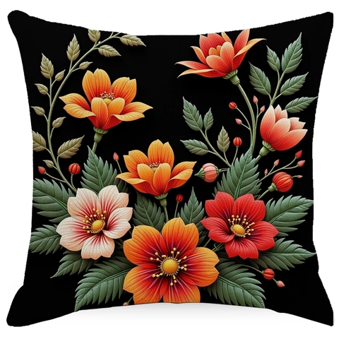 Linnen Kussensloop Gesimuleerd Borduurwerk Dubbelzijdige Bloemenprint Vierkante Decoratieve Kussenhoes Voor Sofa Woonkamer Huisdecoratie