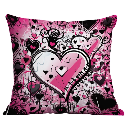 Gothic Punk Herz Totenkopf Druck Kissenbezug Weich Kurzplüsch Quadratisch Sofakissen Bezug Für Home Deko Valentinstag