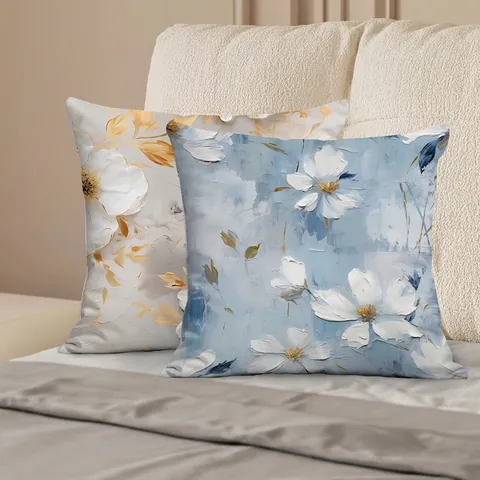 Funda de Almohada Moderna Estilo Pintura al Óleo 3D Flor Decorativa Arte Floral Cuadrada Felpa Corta Suave para Sofá Hogar Decoración