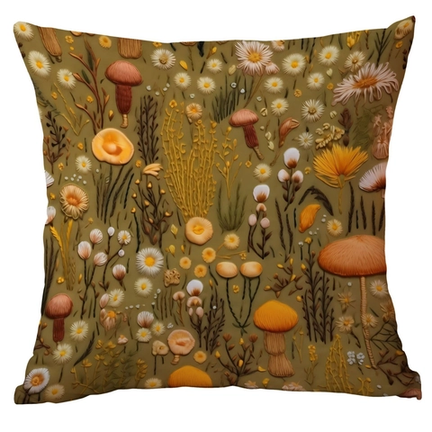 Fodera per Cuscino Vintage Con Stampa 3D Floreale e Funghi in Morbido Velluto Corto Copricuscino Decorativo per Divano Soggiorno
