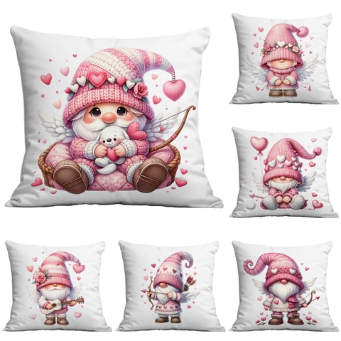 Valentine's Day Cupid Gnome Heart Decorative Pillowcase Soft Short Plush Cushion Cover For Living Room Bedroom Romantic Gift