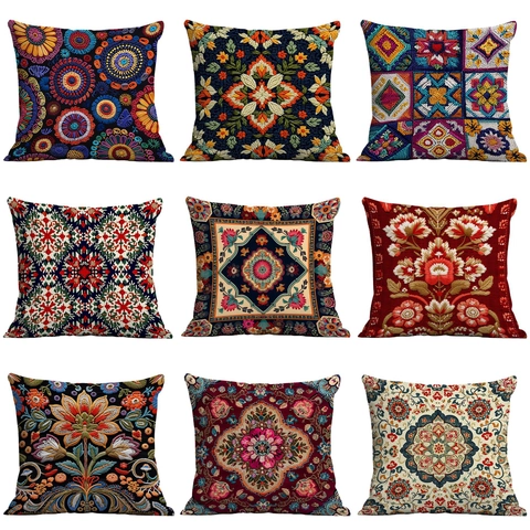 Böhmisch Ethnisch Stil Stickerei-Imitation Kissenbezug Retro Mandala Floral Kurzplüsch Deko Kissenhülle Für Sofa Zuhause