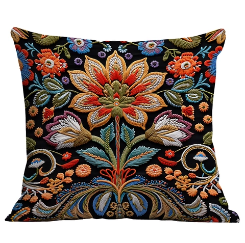 Böhmisch Ethnisch Stil Stickerei-Imitation Kissenbezug Retro Mandala Floral Kurzplüsch Deko Kissenhülle Für Sofa Zuhause