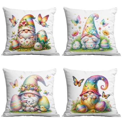 Funda de Almohada Decorativa de Gnomo de Pascua Peluche Corto Suave Funda de Cojín Cuadrada para Sofá Hogar Estampado de Huevo