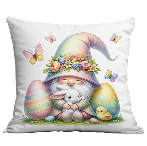 Funda de Almohada Decorativa de Gnomo de Pascua Peluche Corto Suave Funda de Cojín Cuadrada para Sofá Hogar Estampado de Huevo