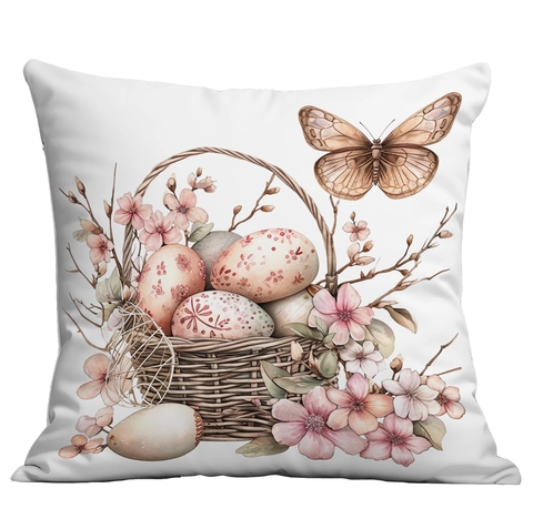Vintage Easter Floral Rabbit Egg Pillowcase Decorative Short Plush Throw Pillow Cover For Sofa Home Couch Festive Decor
