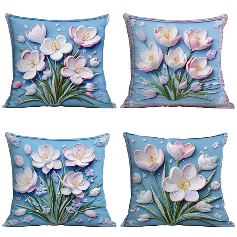 Funda de Almohada Cuadrada Estampado Floral 3D Felpa Corta Súper Suave Funda de Cojín Decorativa Para Sofá Sala de Estar Hogar 45x45cm