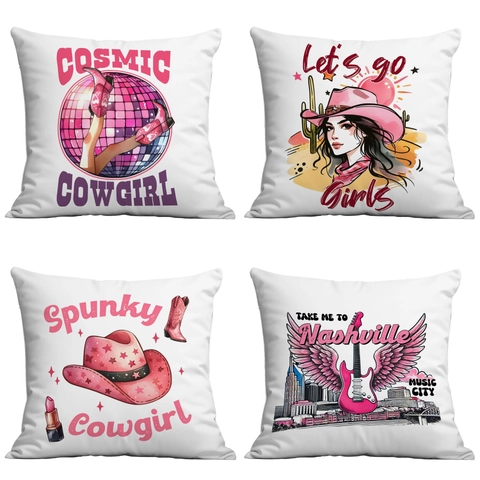 Federa per Cuscino Rosa Western con Stivali da Cowboy e Palla da Discoteca in Peluche Corto Moderno Decorativo per Divano
