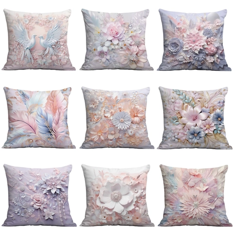 3D Visual Effect Floral Bird Pattern Decorative Pillowcase Short Plush Square Throw Cushion Cover For Sofa Living Room Decor