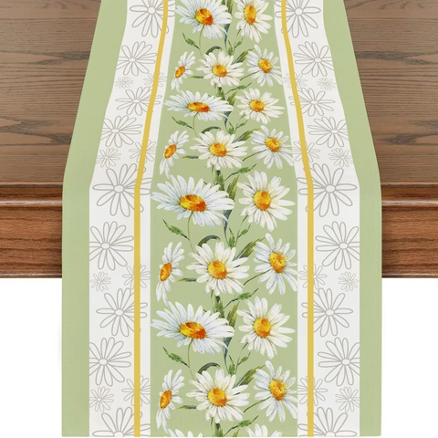 Chemin de Table en Lin Avec Motif Floral de Plantes de Printemps pour Salle à Manger Décoration de Table Imprimé Botanique
