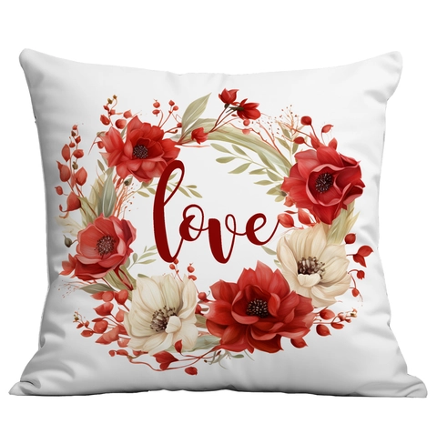 Valentijnsdag Roos Hart Print Kussenhoes Romantisch Wit Korte Pluche Vierkante Kussensloop Voor Bank Woonkamer Huisdecoratie