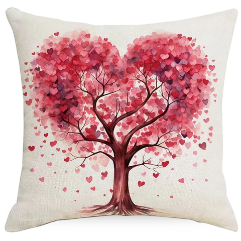 Romantische Aquarel Vogel Hart Linnen Kussenhoes Vierkante Sierkussen Sloop Voor Bank Woonkamer Decor Huwelijk Cadeau