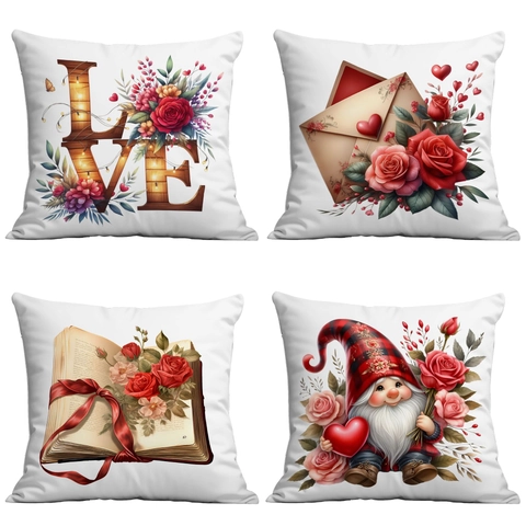 Valentinstag Dekorativer Kissenbezug Herz Rose Zwerg Buchstabendruck Quadratisch Romantisch Floral Home Decor Kissenhülle
