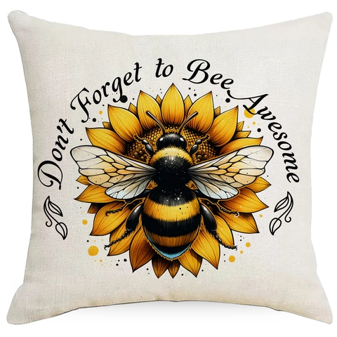 Modern Linen Bee Sunflower Throw Pillow Case Bee The Change Quote Decorative Cushion Cover For Sofa Living Room Bedroom