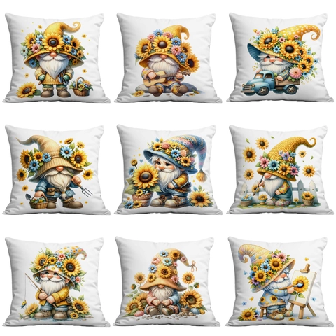 Taie d'Oreiller Décorative Tournesol Gnome Peluche Courte Douce Housse de Coussin Carrée pour Canapé Salon Décoration Maison Sans Insert