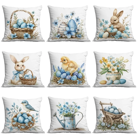 Osterhase Eier Aquarell Blume Dekorativer Kissenbezug Weiches Polyester Kurzer Plüsch Für Wohnzimmer Schlafzimmer
