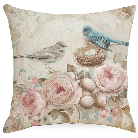 Vintage Aquarell Ostern Hase Blume Leinen Kissenbezug Dekorativer Kissenhülle Für Wohnzimmer Zuhause Sofa Farmhaus Dekor
