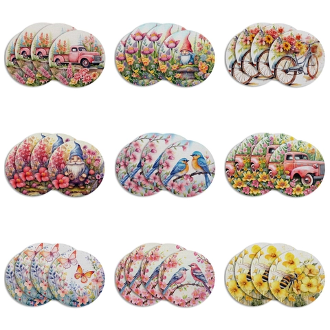 Tovaglietta Rotonda con Fiori Uccelli e Camion Retro Stampa Poliestere Effetto Lino Decorazione Tavola per Ristorante Casa