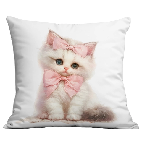 Schattige Aquarel Kat Patroon Kort Pluche Kussensloop Voor Huis Woonkamer Decor Zachte Strik Kitten Decoratieve Sierkussen Sloop