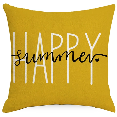 Taie d'Oreiller en Lin Motif Tournesol Ensemble Moderne Simple Jaune Abeille Imprimé Carré Housse de Coussin Décor de Canapé Maison