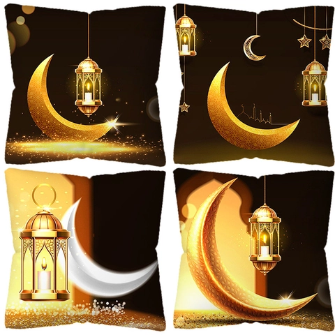 Ramadan Moon Lantern Pattern Pillowcase Polyester Printed Cushion Cover For Living Room Sofa Home Decor