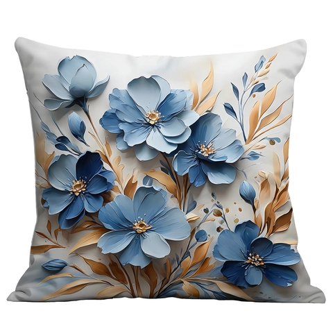 3D Blauwe Bloemen Decoratieve Kussensloop Kort Pluche Vierkante Kussenhoes Artistieke Bloem Bedrukt Zonder Vulling Home Decor