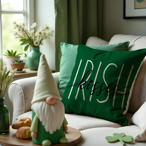 Linen St Patricks Day Pillowcase Shamrock Stripe Irish Kisses Decorative Throw Cushion Cover For Sofa Living Room Home Decor