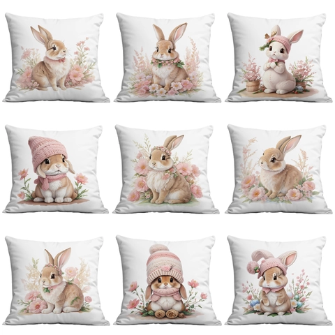 Paashaas Print Kussensloop Zacht Pluche Roze Bloem Decoratieve Kussenhoes Voor Bank Woonkamer Huis Decoratie Sloop