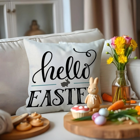 Easter Floral Cushion Cover Linen Decorative Pillow Case With Gnome Bunny Print For Home Sofa Living Room Bedroom Decor
