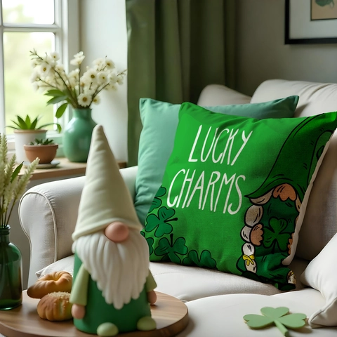 St. Patrick's Day Kissenbezug Leinen Kleeblatt Wichtel Dekorativer Kissenhülle Heimtextilien Glück Quadratischer Kissenbezug