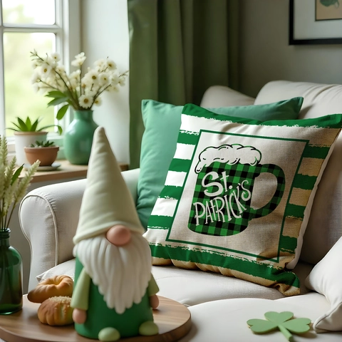 Funda de Almohada Día de San Patricio Lino Cuadros Buffalo Trébol Camión Funda de Cojín Decorativa para Sofá Hogar