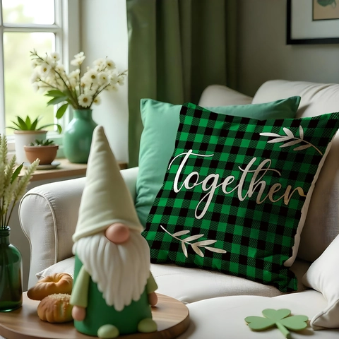 St Patricks Day Deko Kissenbezug Leinen Karomuster Lucky Love Home Together Quadratischer Kissenhülle Heimdekoration