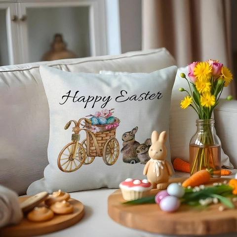 Easter Linen Pillowcase Bunny Easter Egg Truck Pattern Printed Decorative Cushion Cover For Living Room Sofa Home Decor