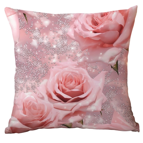 Funda de Almohada Decorativa Rosa Floral Felpa Corta Súper Suave Funda de Cojín Cuadrada Para Sofá Sala Estar Estampado Romántico Decoración Hogar