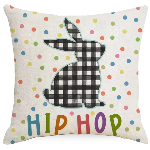 Easter Linen Throw Pillow Case Decorative Rabbit Egg Pattern Cushion Cover For Living Room Sofa Home Decor Square 45x45cm