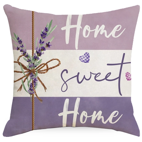 Funda de Almohada de Lino Lavanda de Primavera Cuadrada Funda de Cojín Decorativa Flores Mariposa Para Sofá Decoración Hogar Salón