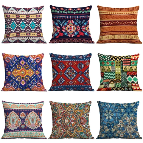 Fodera per Cuscino in Peluche Corto Stile Etnico Bohémien Motivo Mandala Geometrico Federa Decorativa per Casa Divano