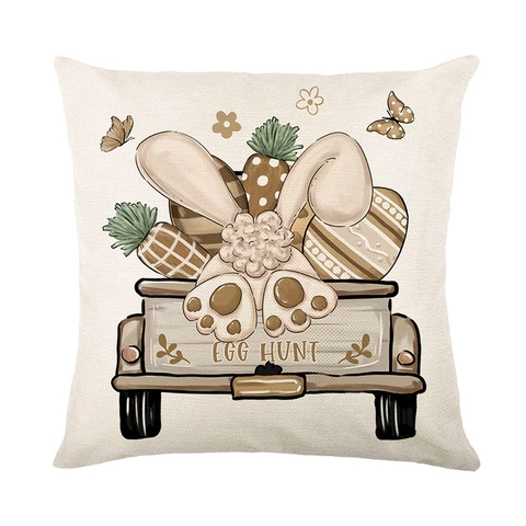 Easter Linen Pillowcase Retro Rabbit Egg Truck Print Decorative Throw Pillow Cover For Sofa Living Room Bedroom