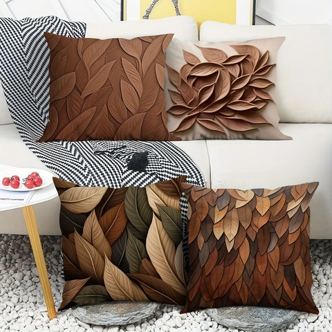 Fodera per Cuscino in Lino con Motivo a Foglia in Rilievo 3D Quadrata Decorativa per Divano Soggiorno Stile Botanico Casa