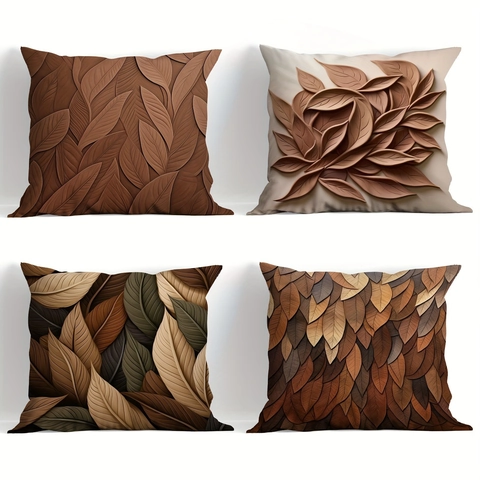 Fodera per Cuscino in Lino con Motivo a Foglia in Rilievo 3D Quadrata Decorativa per Divano Soggiorno Stile Botanico Casa