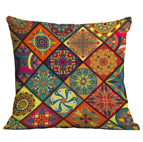 Böhmisch Vintage Mandala Kissenbezug Kurzplüsch Doppelseitig Dekorative Quadratische Kissenhülle Für Wohnzimmer Heim