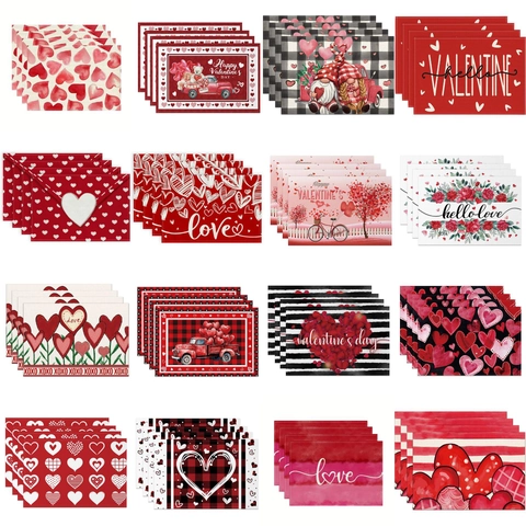 Tovaglietta di San Valentino in Lino Con Cuore Gnomo Stampato Resistente al Calore Impermeabile Rettangolare Per Casa Matrimonio