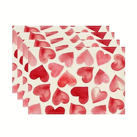 Tovaglietta di San Valentino in Lino Con Cuore Gnomo Stampato Resistente al Calore Impermeabile Rettangolare Per Casa Matrimonio