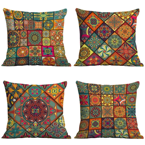 Böhmisch Vintage Mandala Kissenbezug Kurzplüsch Doppelseitig Dekorative Quadratische Kissenhülle Für Wohnzimmer Heim