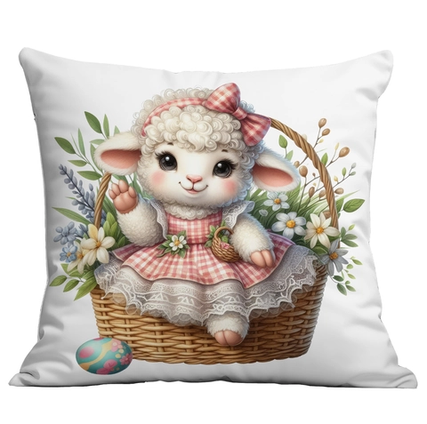 Fodera per Cuscino Agnello di Pasqua Carino Pecora dei Cartoni Animati Uovo Colorato Fiore Stampato Morbido Peluche Quadrato