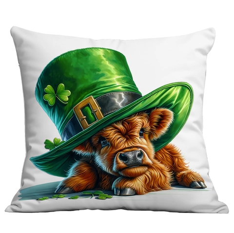 St. Patricks Day Hochlandrind Kissenbezug Grünes Kleeblatt Leprechaun Hut Süßer Cartoon Tierdruck Kissenhülle Home Decor